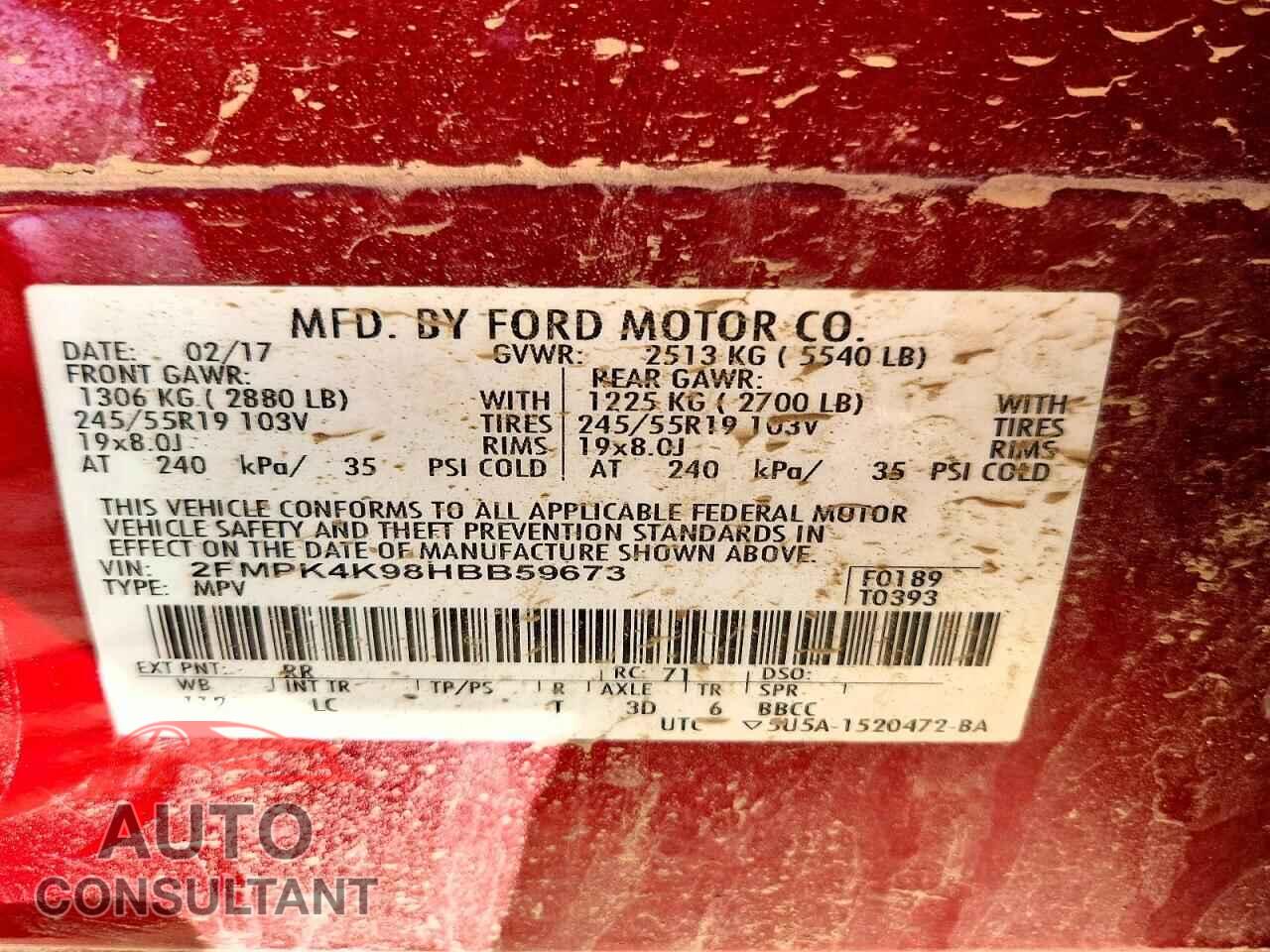 FORD EDGE 2017 - 2FMPK4K98HBB59673