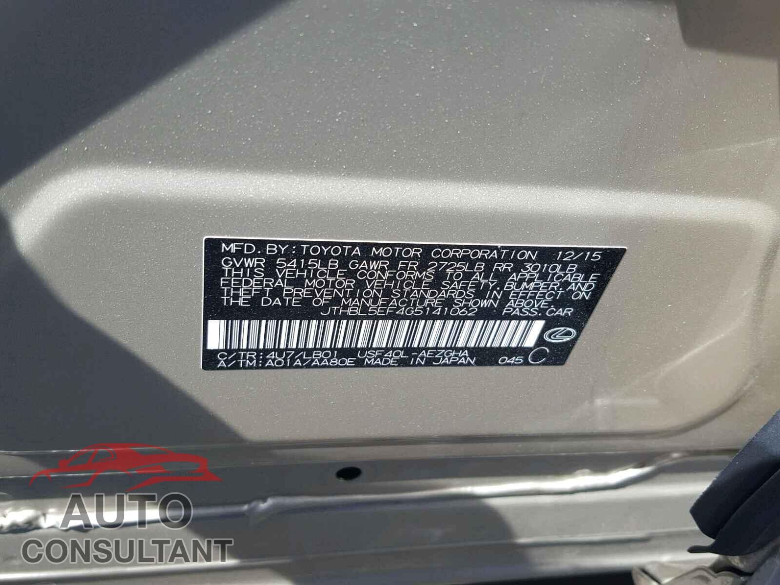 LEXUS LS460 2016 - JTHBL5EF4G5141062
