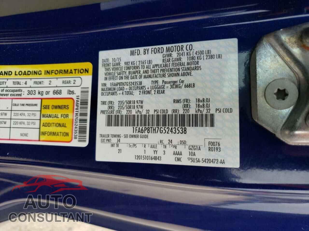 FORD MUSTANG 2016 - 1FA6P8TH7G5243538