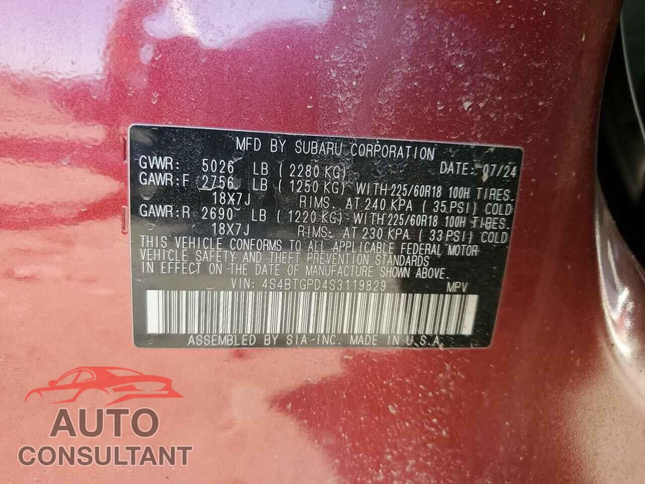 SUBARU OUTBACK 2025 - 4S4BTGPD4S3119829