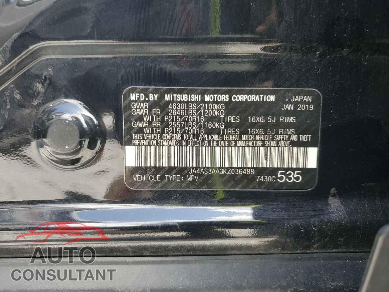 MITSUBISHI ECLIPSE 2019 - JA4AS3AA3KZ036488