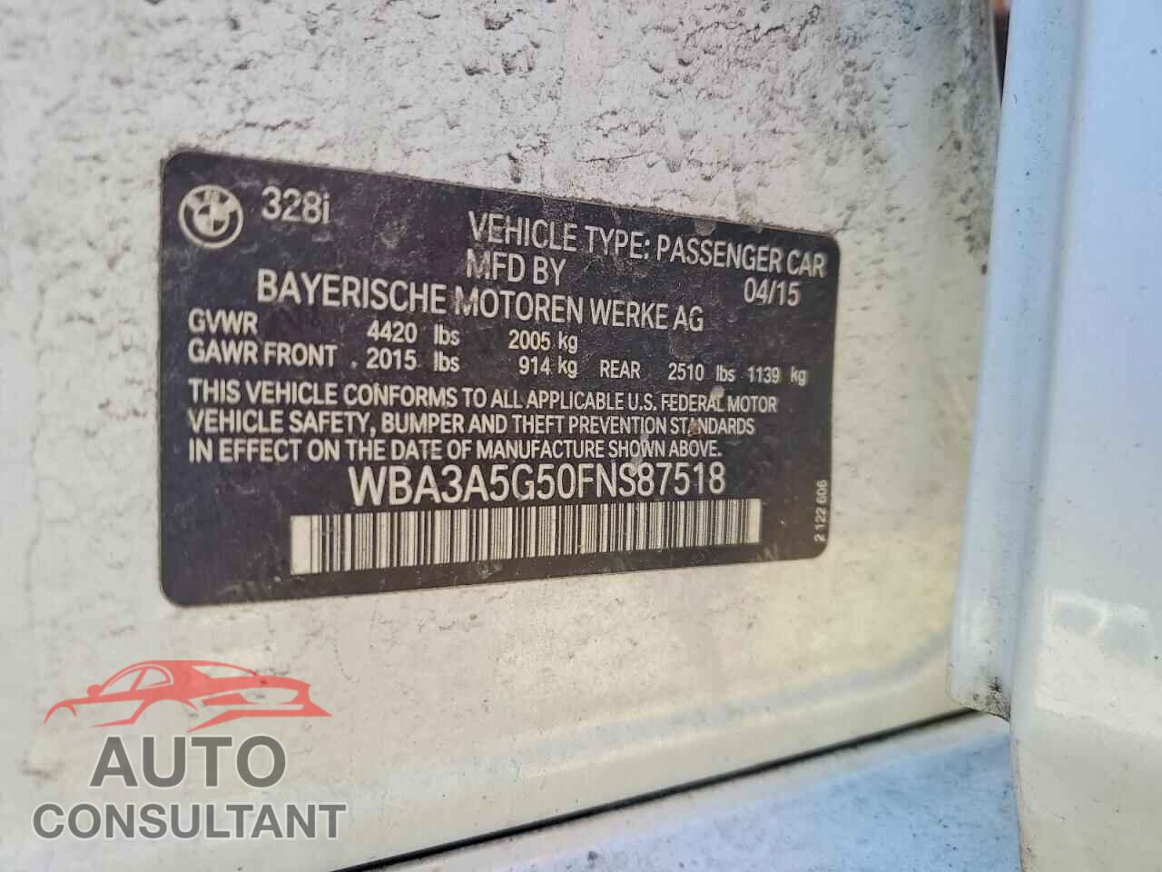 BMW 3 SERIES 2015 - WBA3A5G50FNS87518
