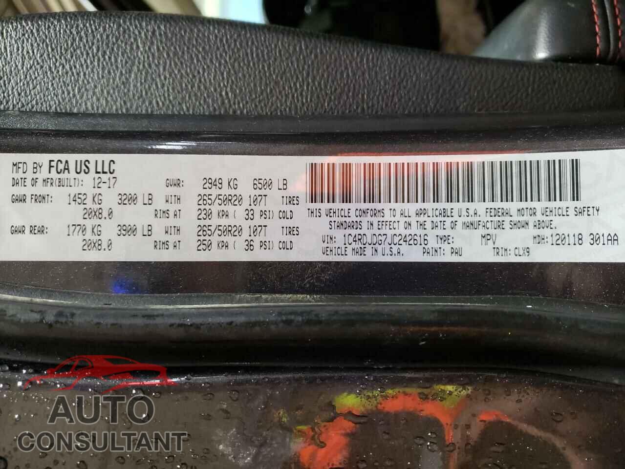 DODGE DURANGO 2018 - 1C4RDJDG7JC242616