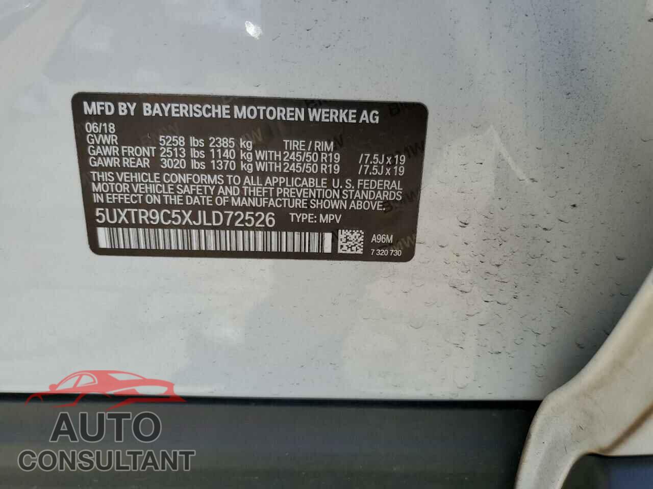 BMW X3 2018 - 5UXTR9C5XJLD72526