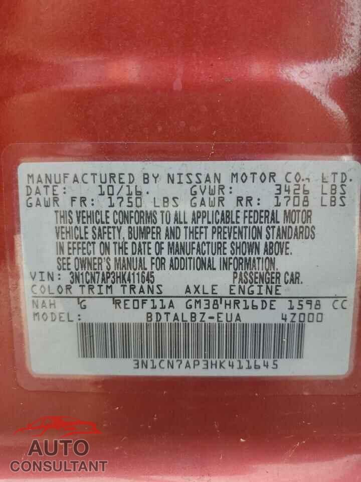 NISSAN VERSA 2017 - 3N1CN7AP3HK411645