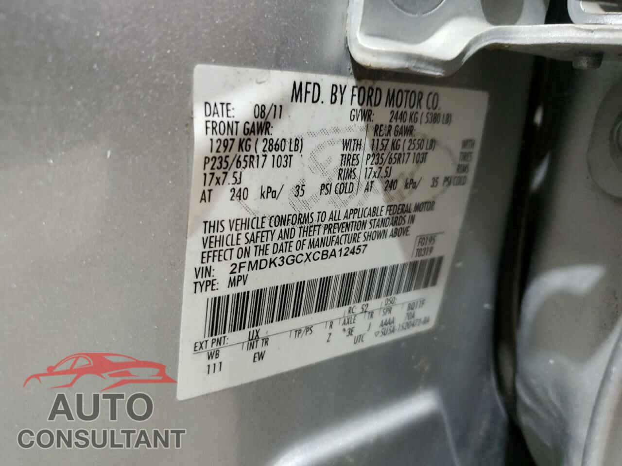 FORD EDGE 2012 - 2FMDK3GCXCBA12457