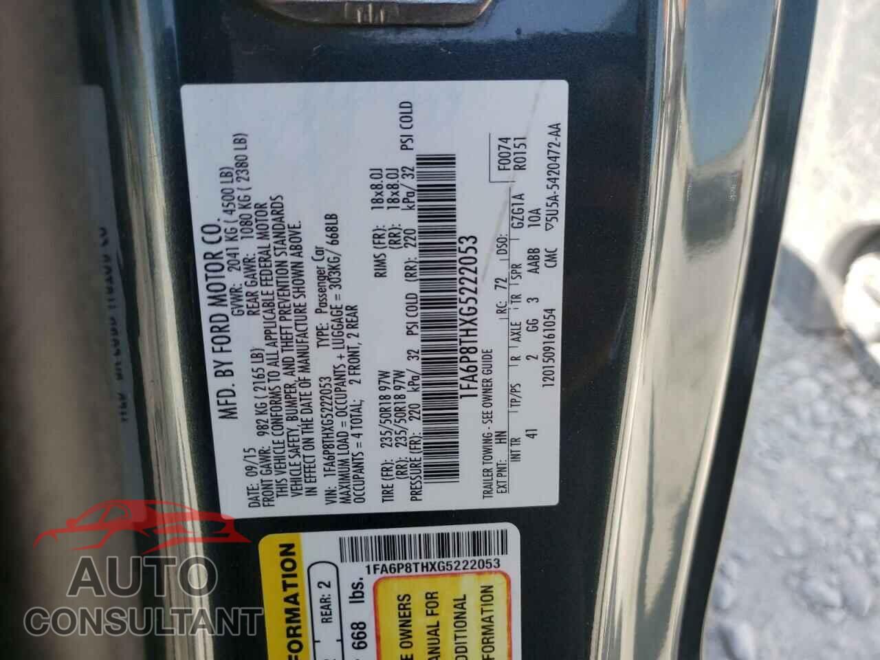 FORD MUSTANG 2016 - 1FA6P8THXG5222053
