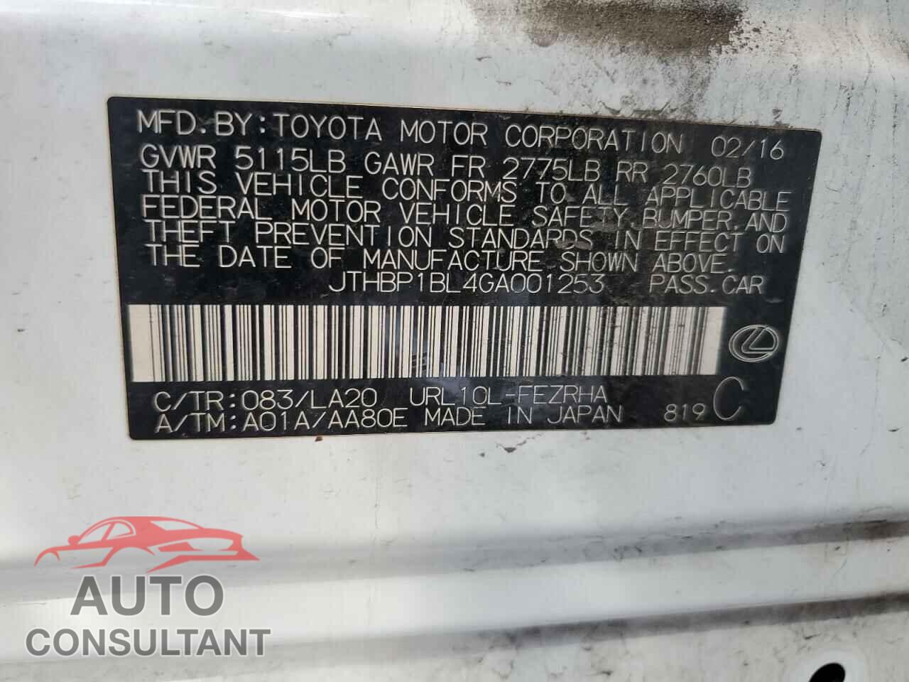 LEXUS GS-F 2016 - JTHBP1BL4GA001253