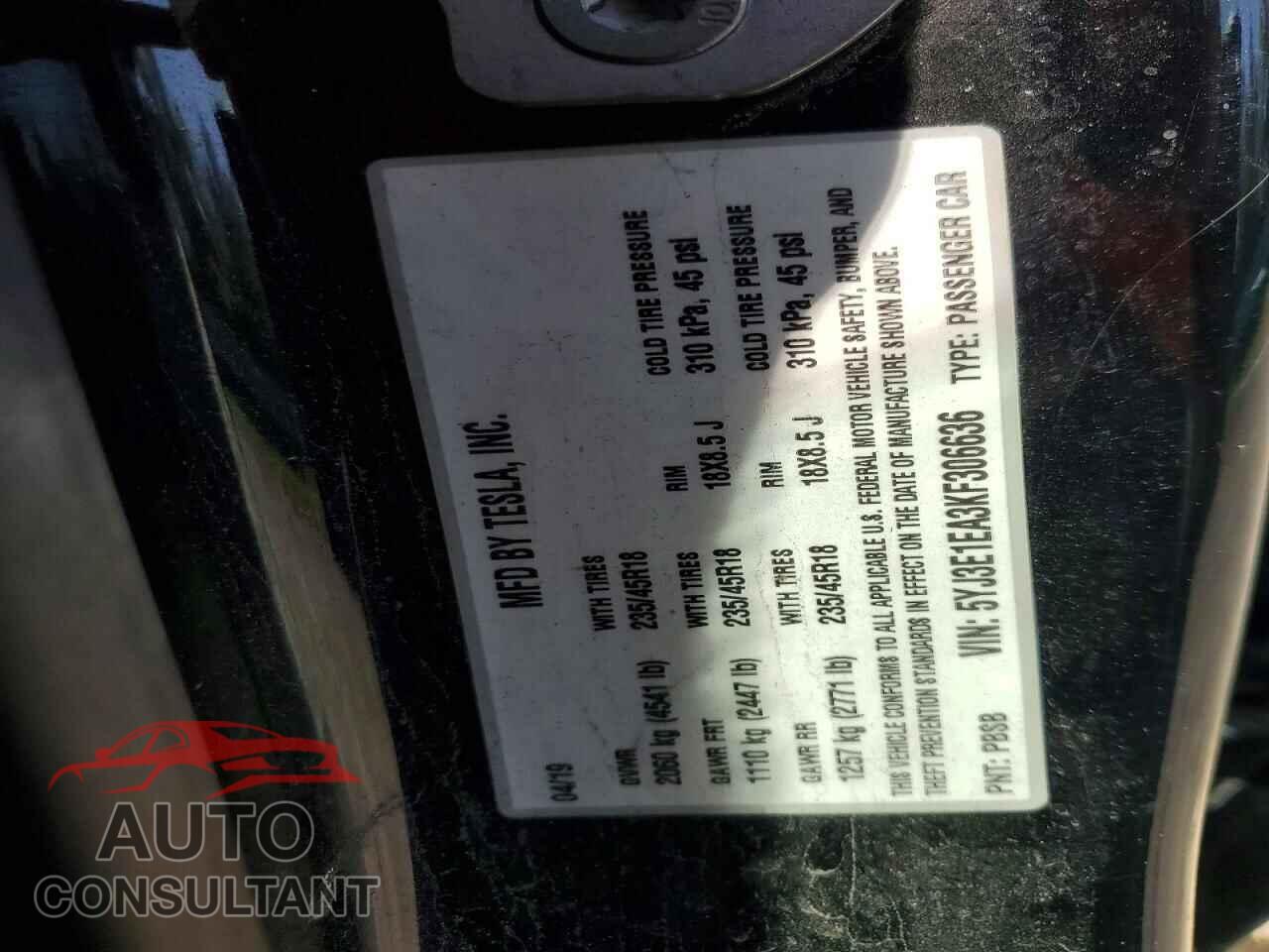 TESLA MODEL 3 2019 - 5YJ3E1EA3KF306636