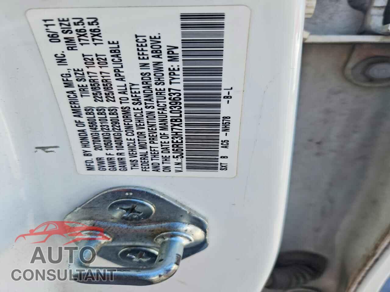 HONDA CRV 2011 - 5J6RE3H7XBL039637