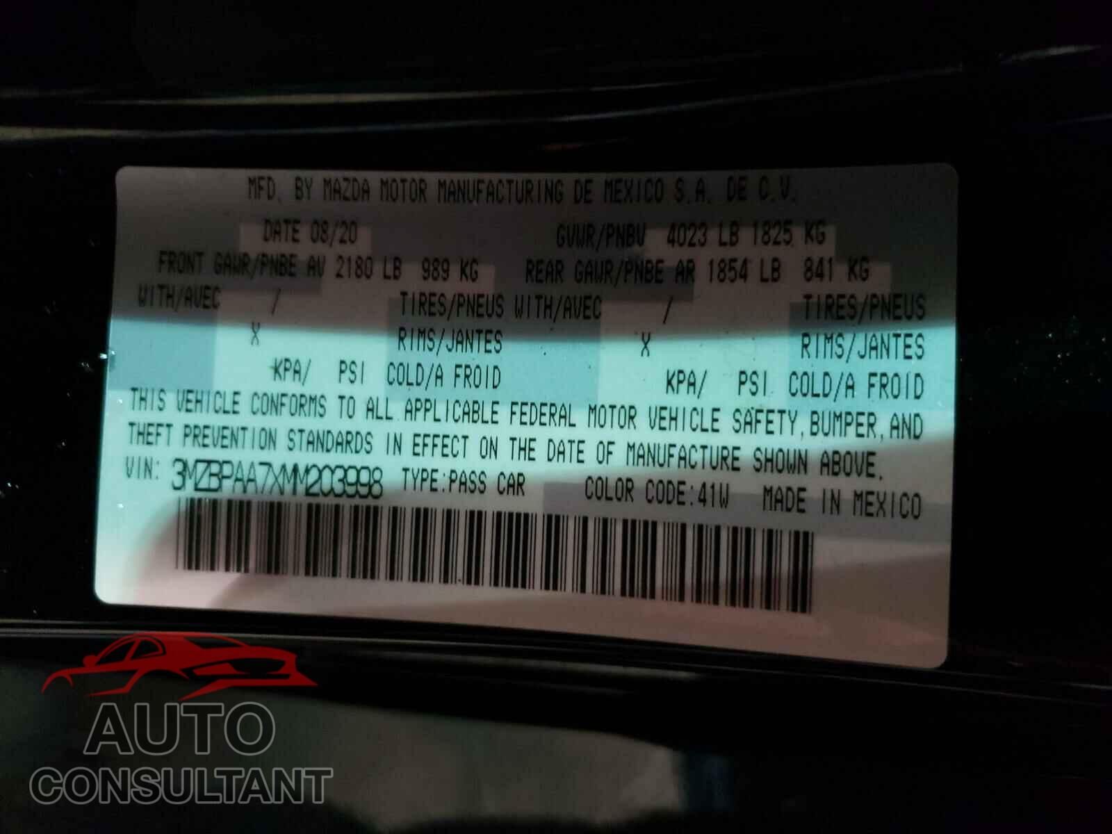 MAZDA 3 2021 - 3MZBPAA7XMM203998