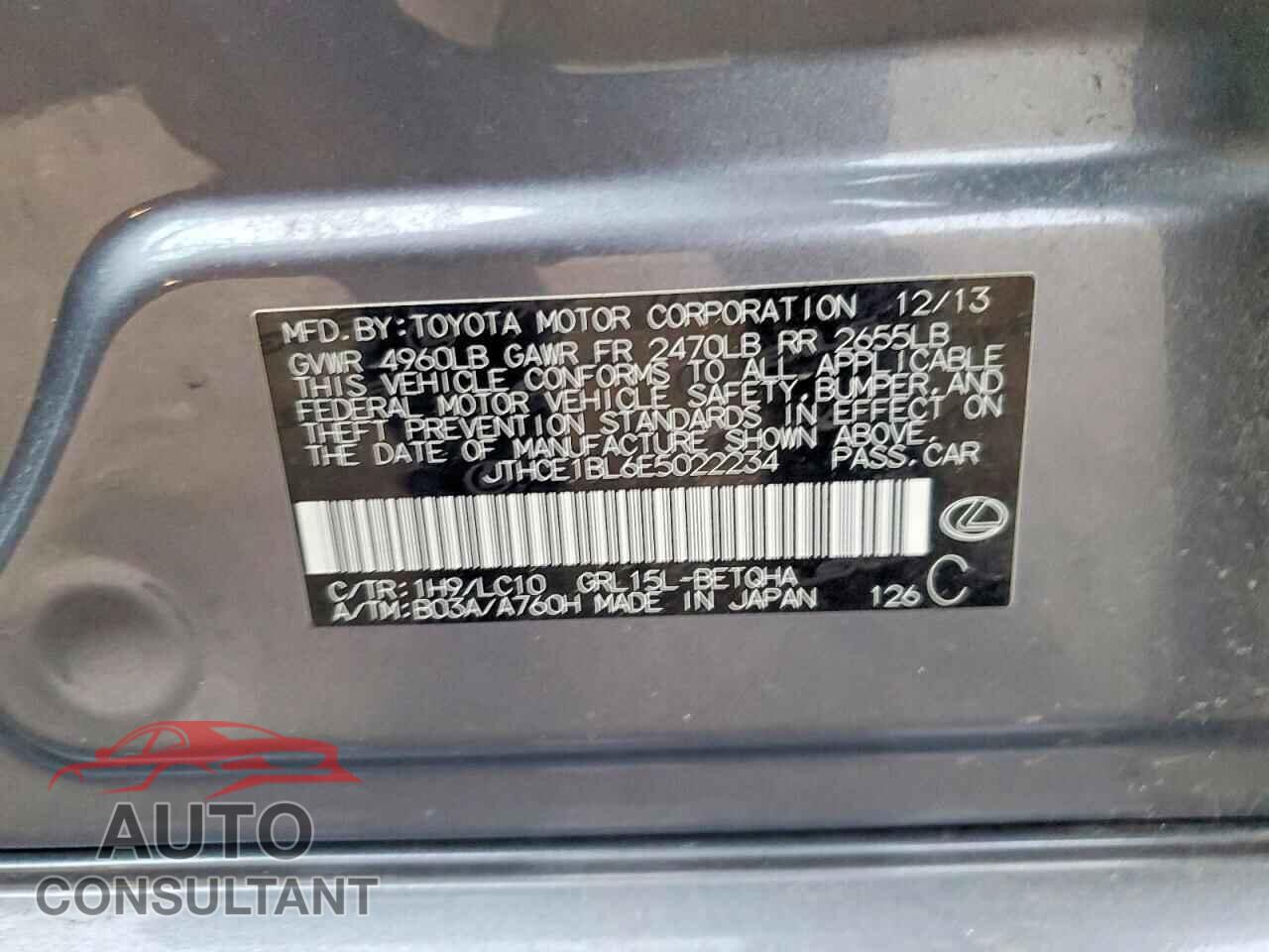 LEXUS GS 2014 - JTHCE1BL6E5022234