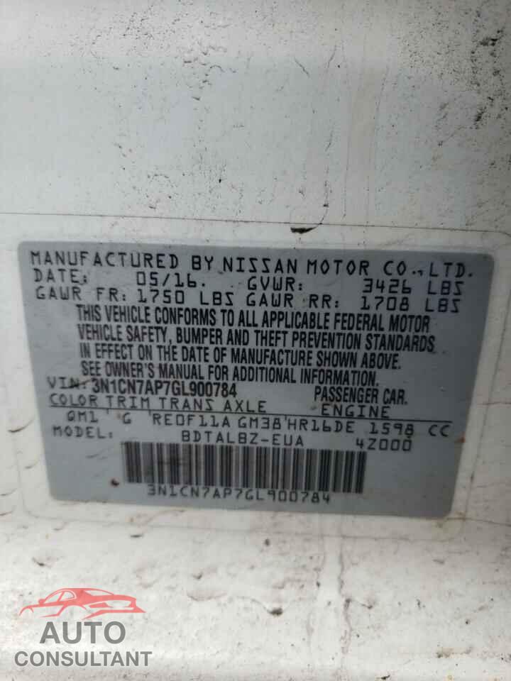 NISSAN VERSA 2016 - 3N1CN7AP7GL900784