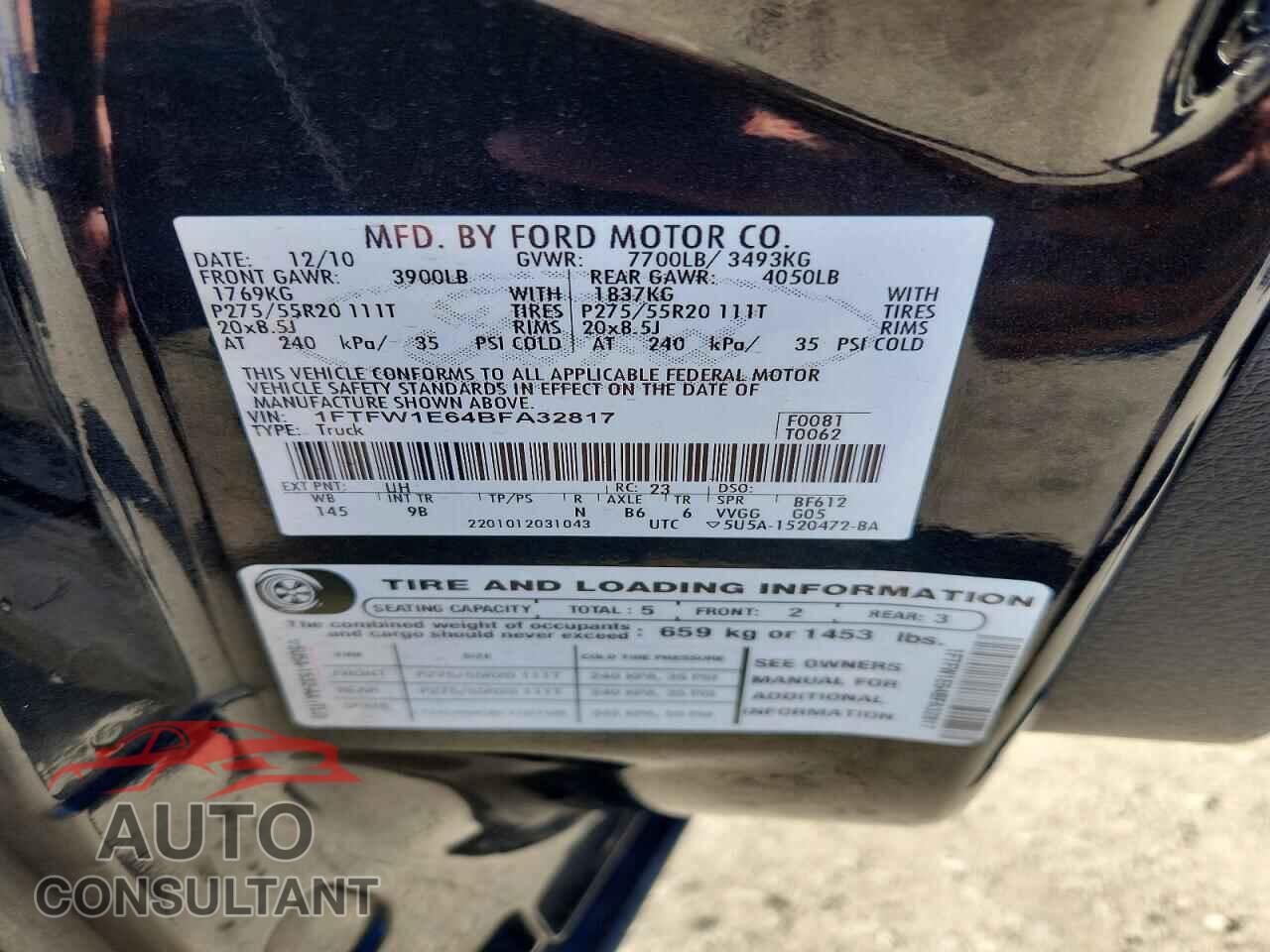 FORD F150 2011 - 1FTFW1E64BFA32817