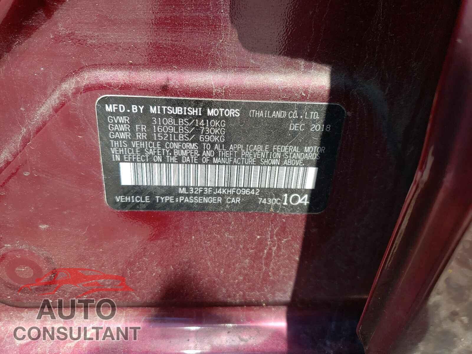 MITSUBISHI MIRAGE 2019 - ML32F3FJ4KHF09642
