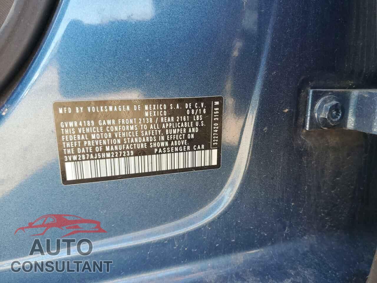 VOLKSWAGEN JETTA 2017 - 3VW2B7AJ5HM227239