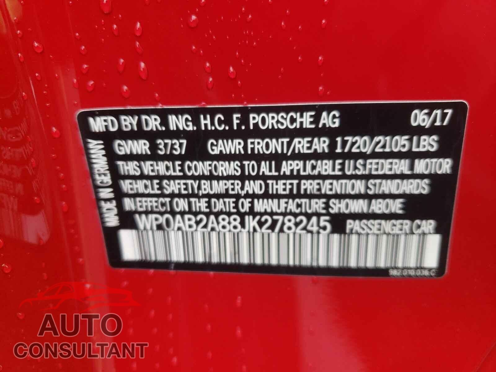 PORSCHE CAYMAN 2018 - WP0AB2A88JK278245