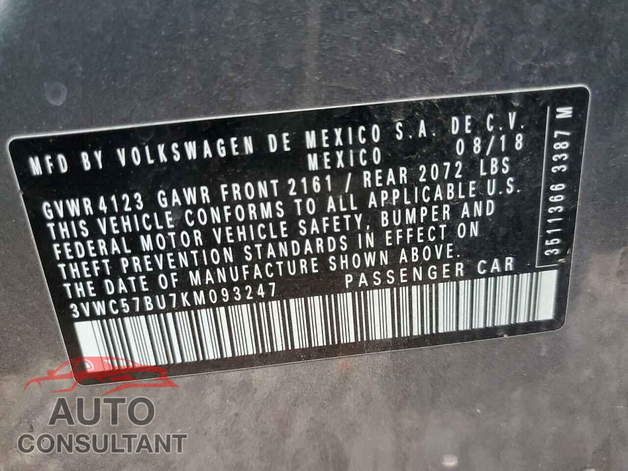VOLKSWAGEN JETTA 2019 - 3VWC57BU7KM093247