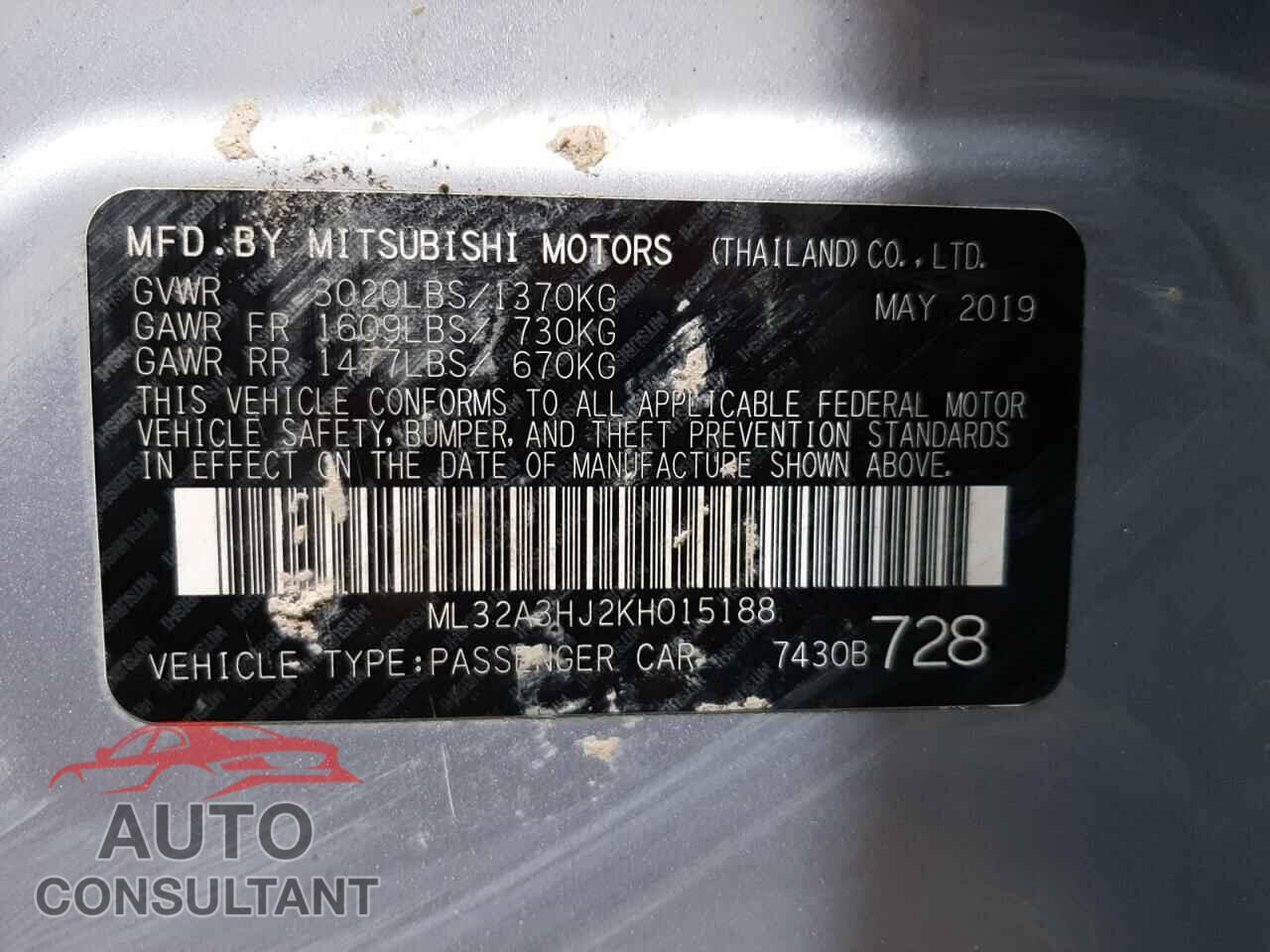 MITSUBISHI MIRAGE 2019 - ML32A3HJ2KH015188