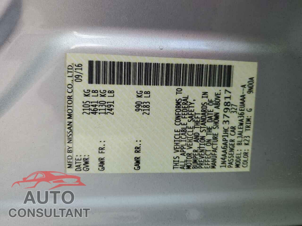 NISSAN MAXIMA 2017 - 1N4AA6AP1HC379817