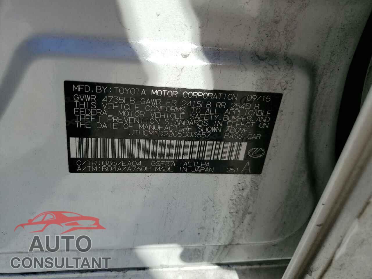 LEXUS IS 2016 - JTHCM1D22G5003657