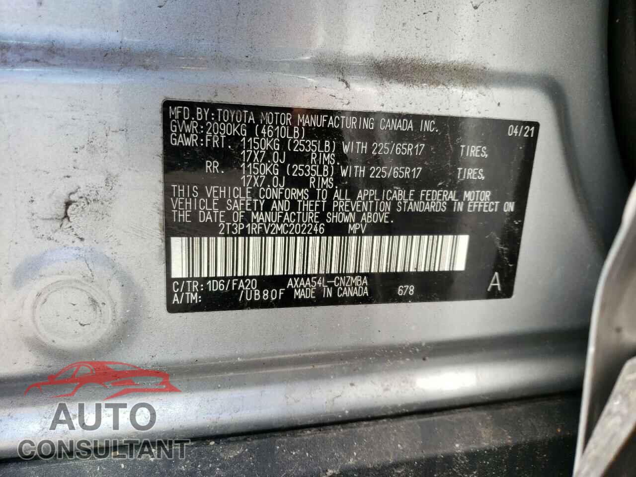 TOYOTA RAV4 2021 - 2T3P1RFV2MC202246