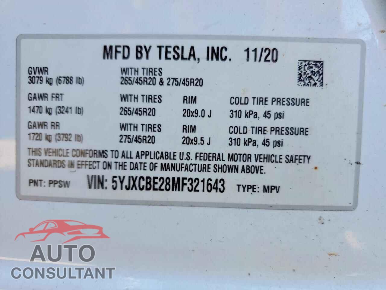 TESLA MODEL X 2021 - 5YJXCBE28MF321643