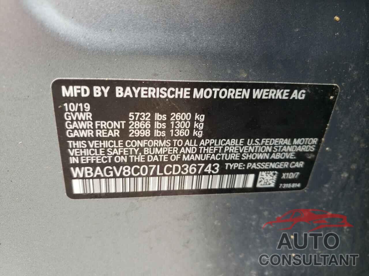 BMW M8 2020 - WBAGV8C07LCD36743