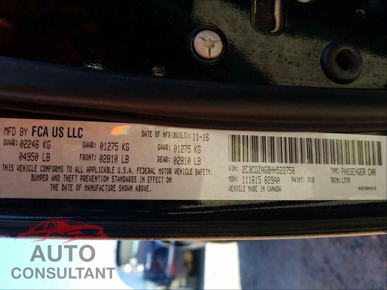 DODGE CHALLENGER 2017 - 2C3CDZAG8HH522758