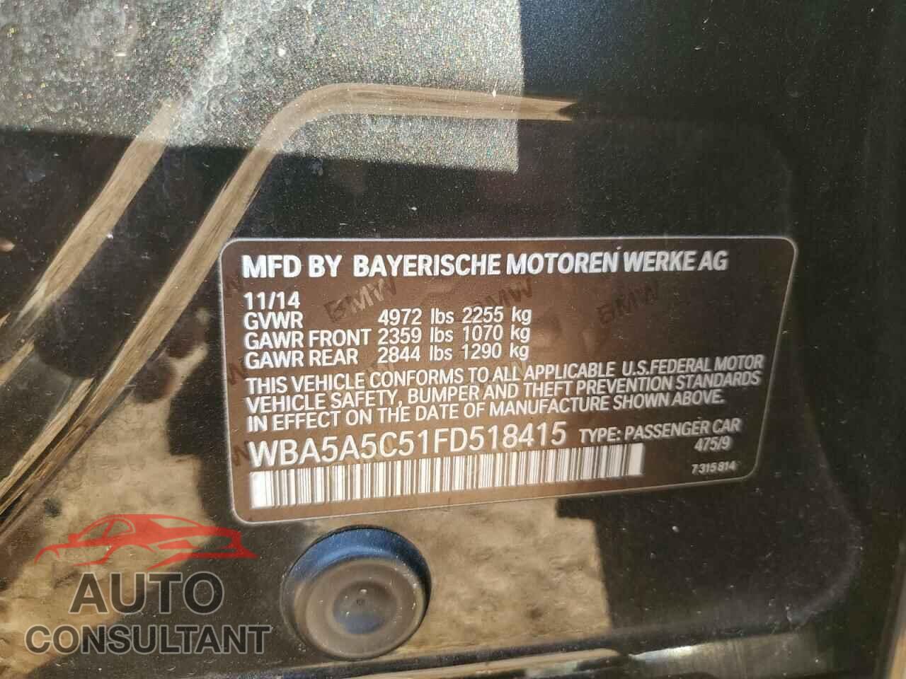 BMW 5 SERIES 2015 - WBA5A5C51FD518415