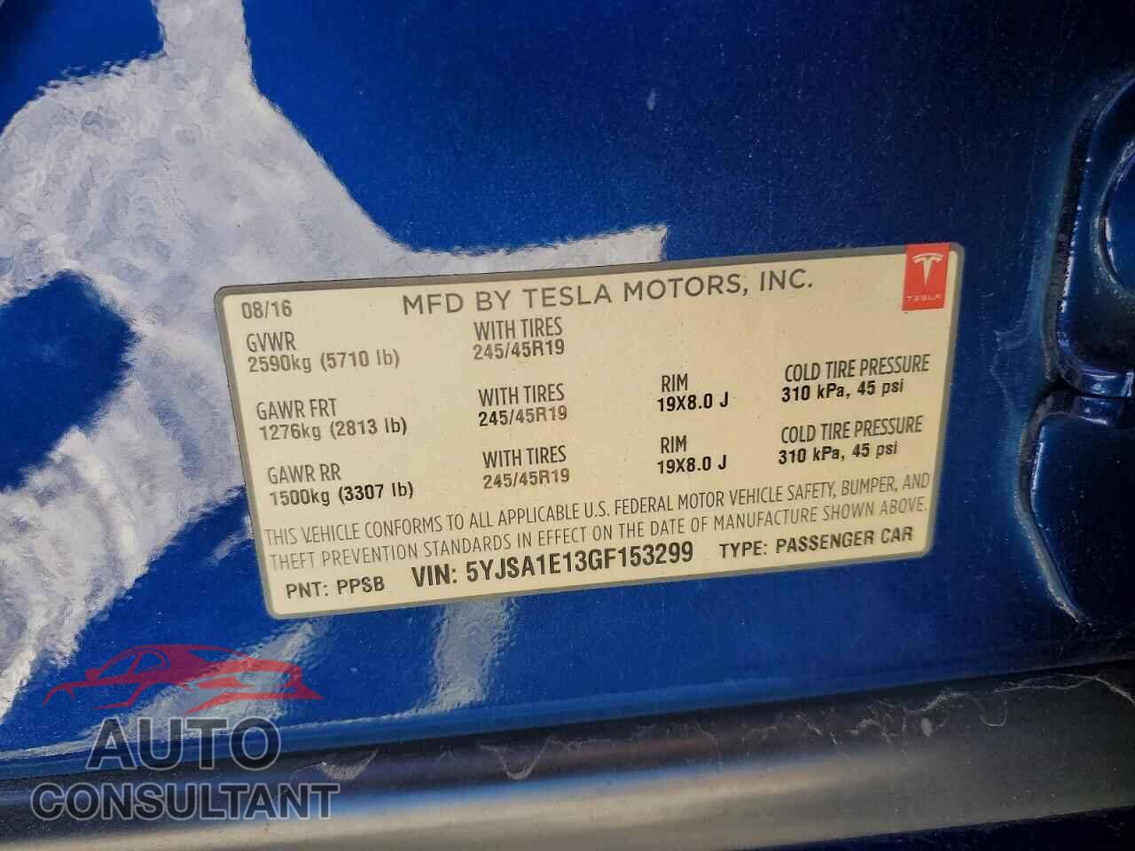 TESLA MODEL S 2016 - 5YJSA1E13GF153299