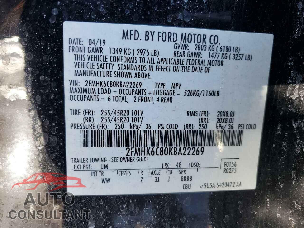 FORD FLEX 2019 - 2FMHK6C80KBA22269