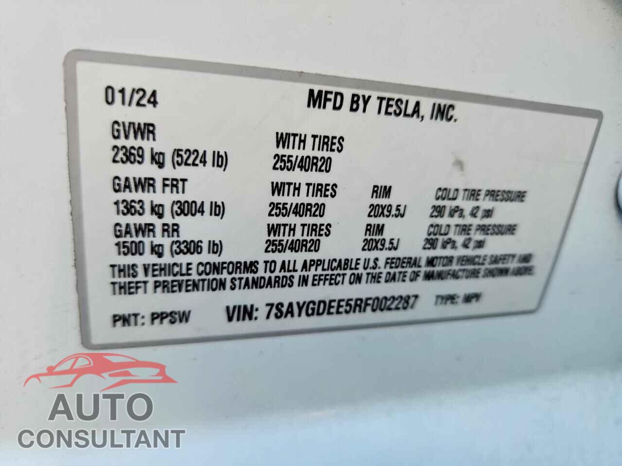 TESLA MODEL Y 2024 - 7SAYGDEE5RF002287