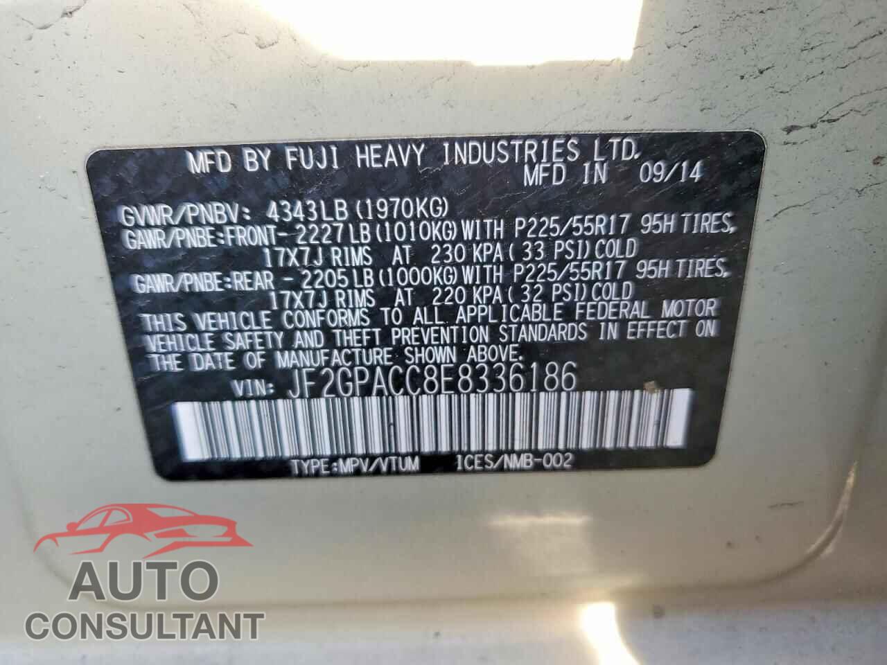 SUBARU XV 2014 - JF2GPACC8E8336186