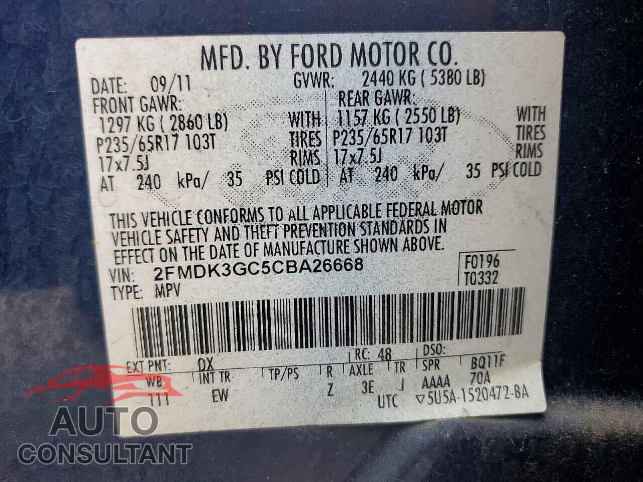 FORD EDGE 2012 - 2FMDK3GC5CBA26668