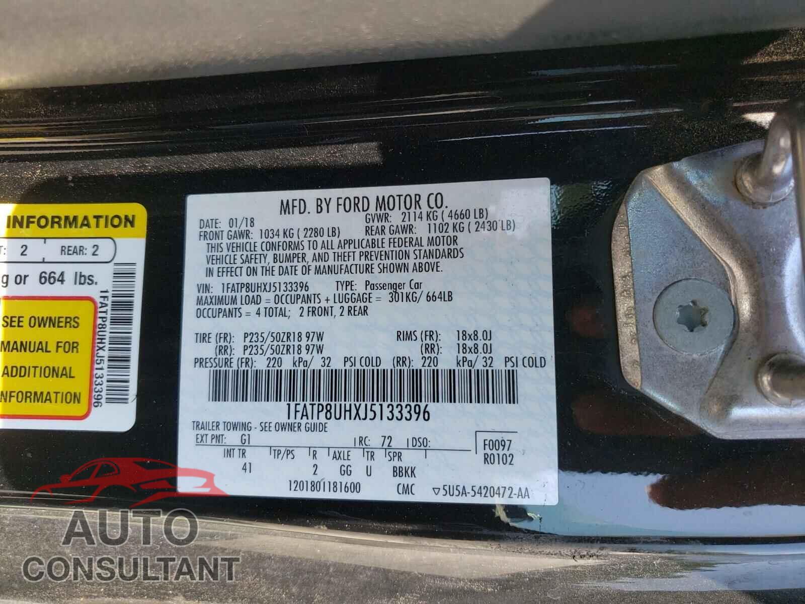 FORD MUSTANG 2018 - 1FATP8UHXJ5133396