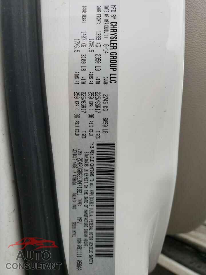 DODGE CARAVAN 2014 - 2C4RDGBG2ER471921