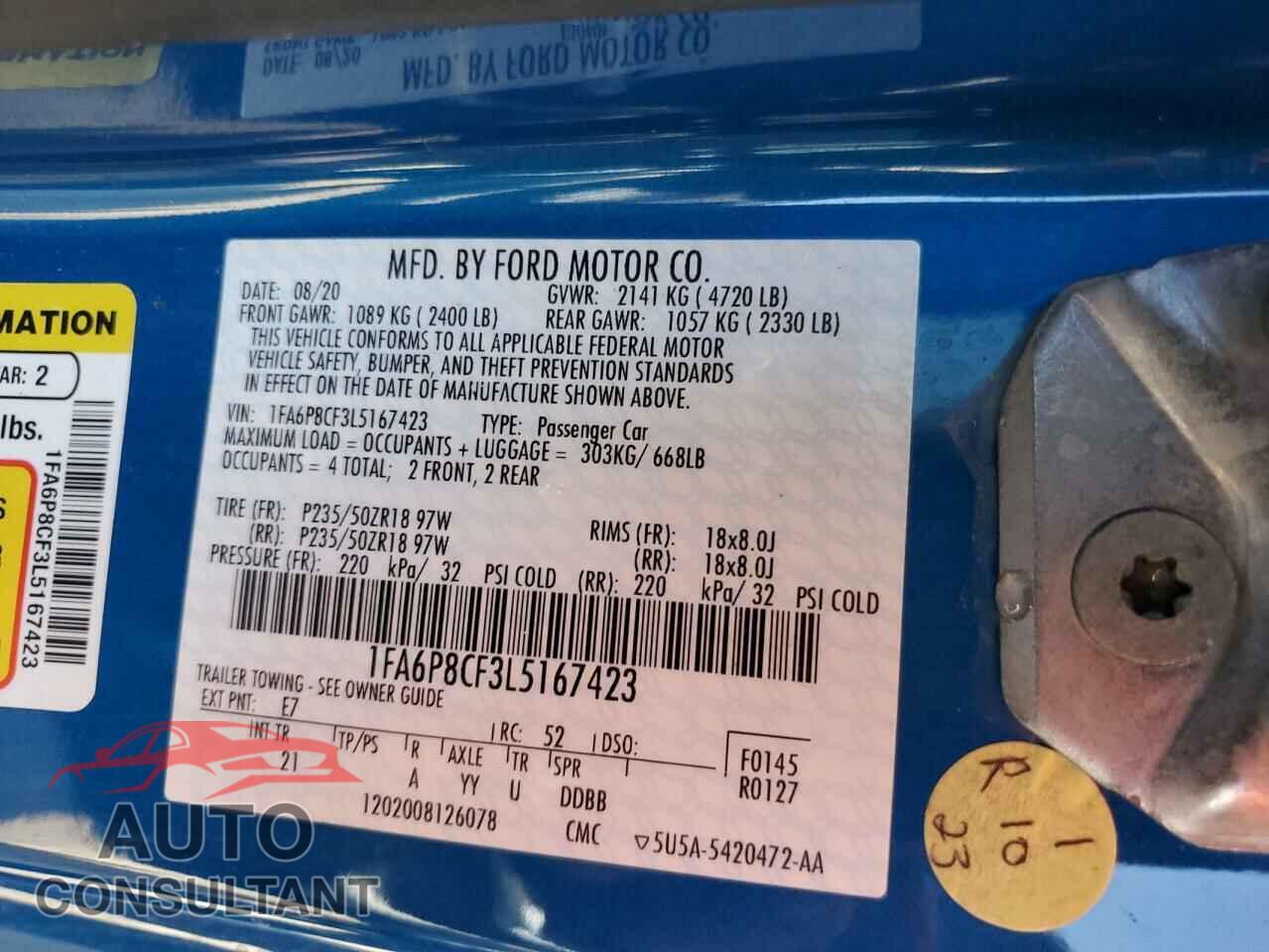 FORD MUSTANG 2020 - 1FA6P8CF3L5167423
