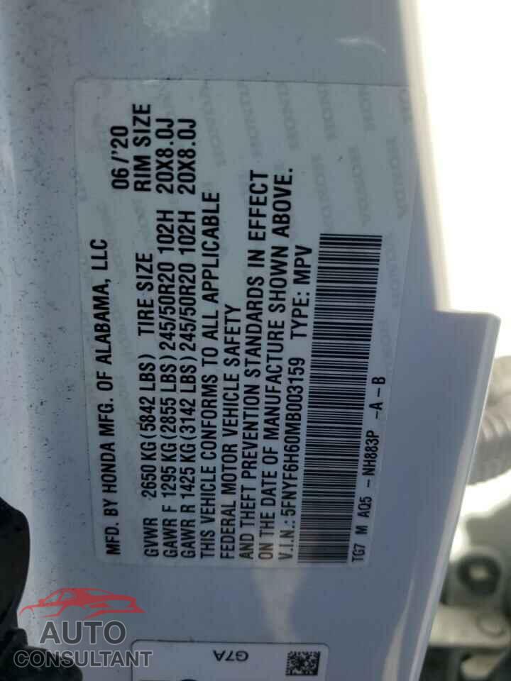 HONDA PILOT 2021 - 5FNYF6H60MB003159