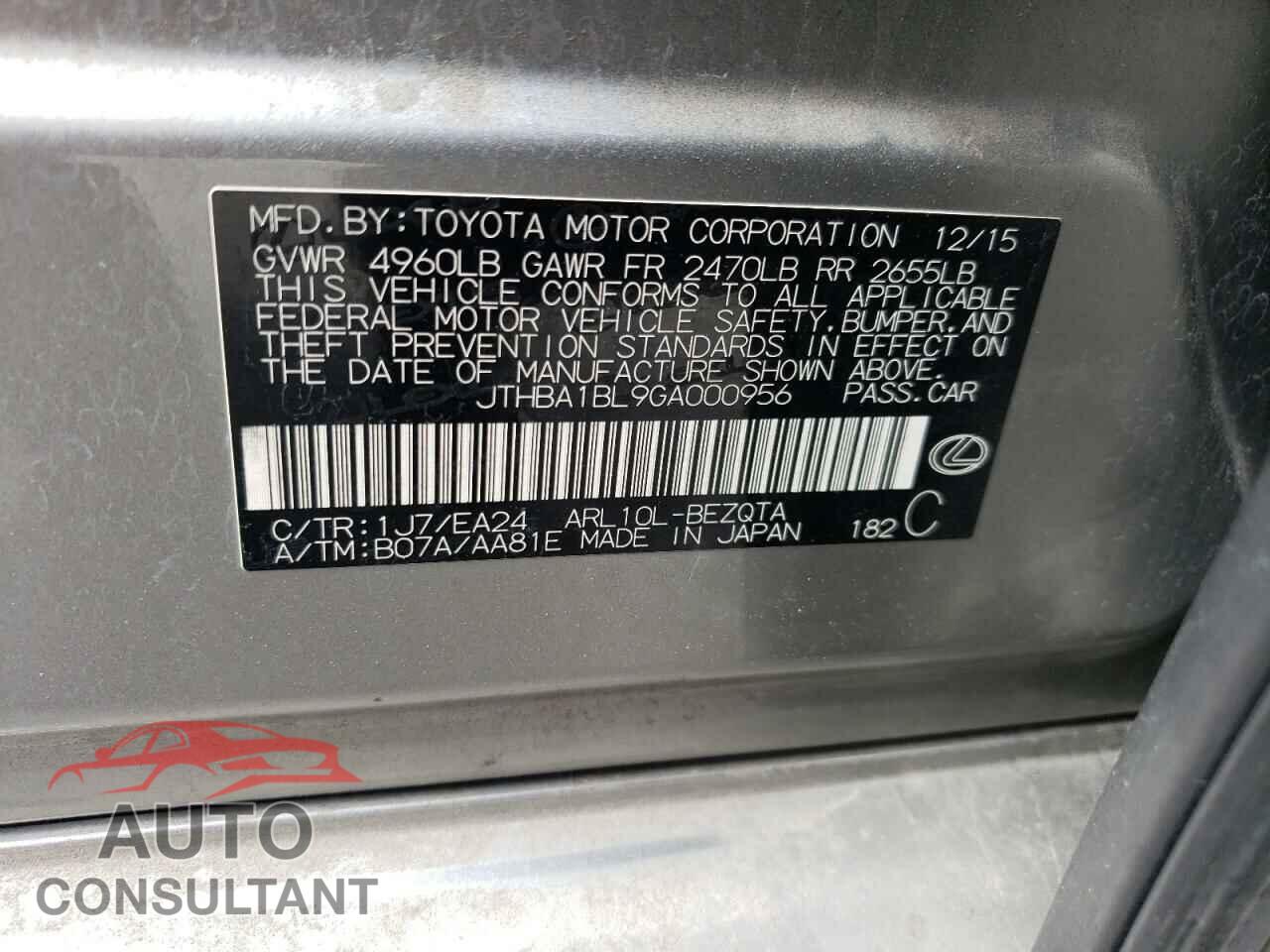 LEXUS GS200 2016 - JTHBA1BL9GA000956