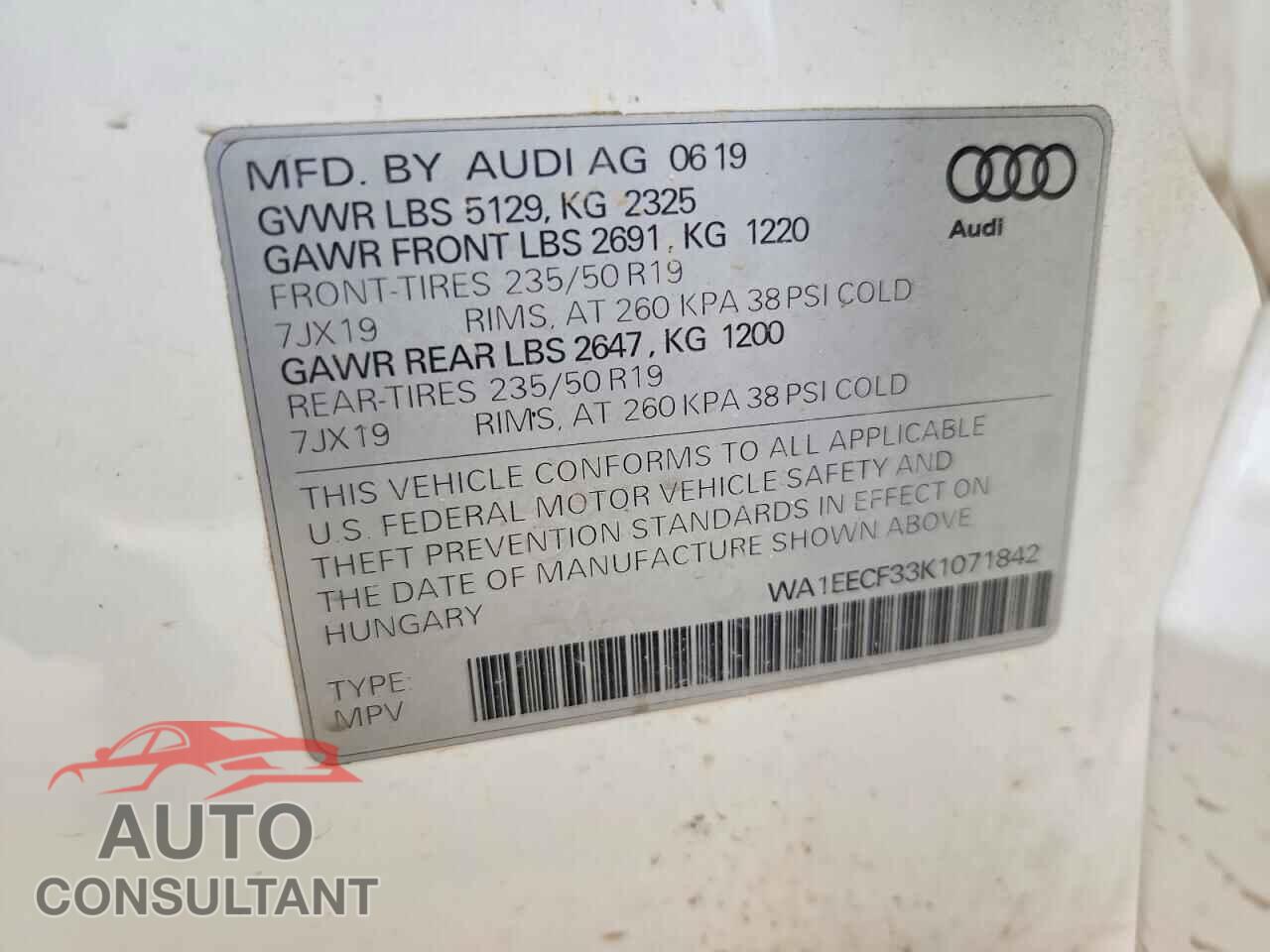 AUDI Q3 2019 - WA1EECF33K1071842