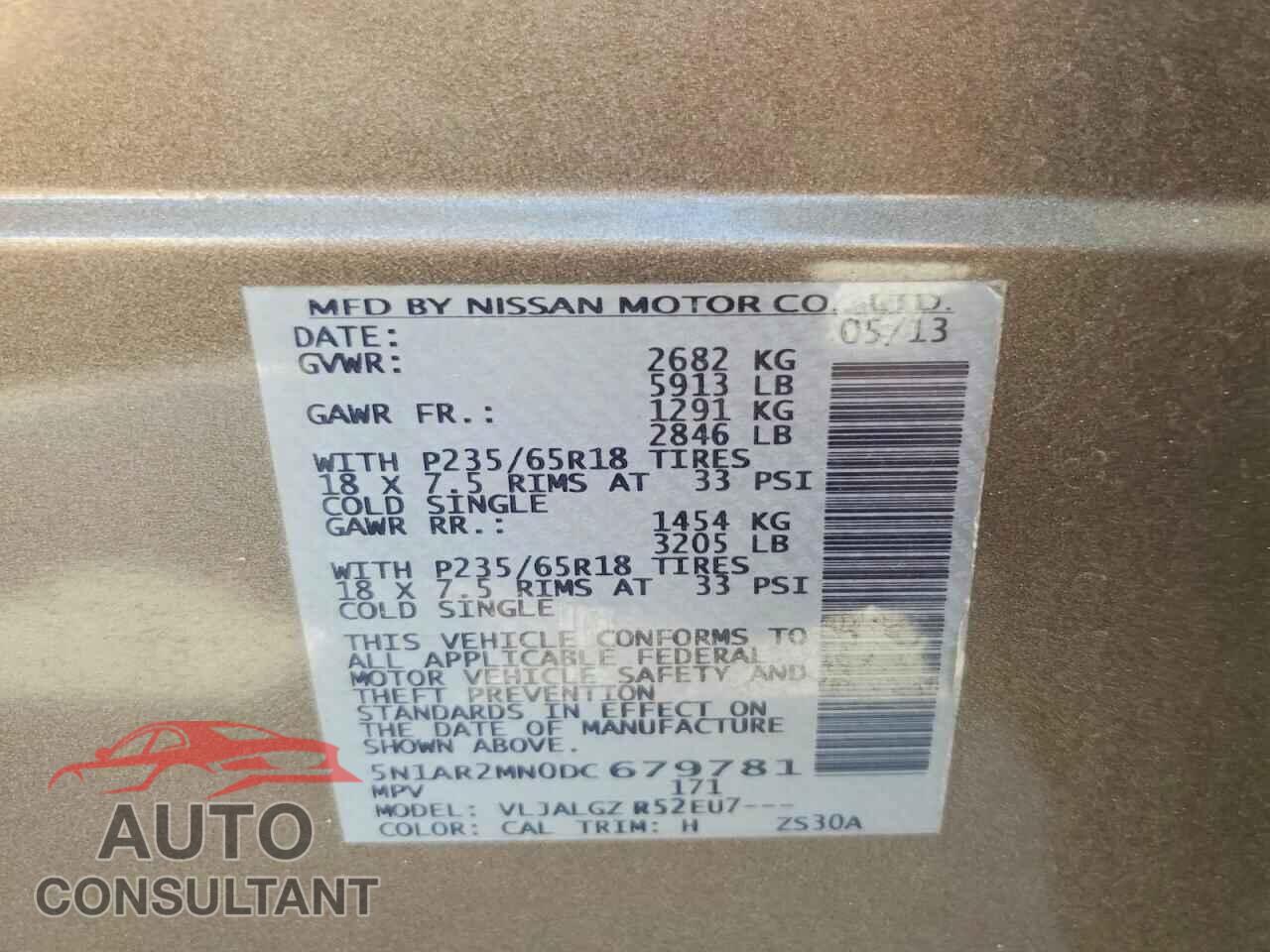 NISSAN PATHFINDER 2013 - 5N1AR2MN0DC679781
