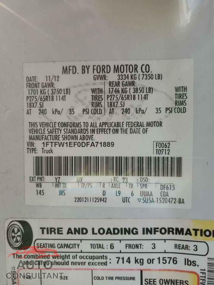 FORD F-150 2013 - 1FTFW1EF0DFA71889