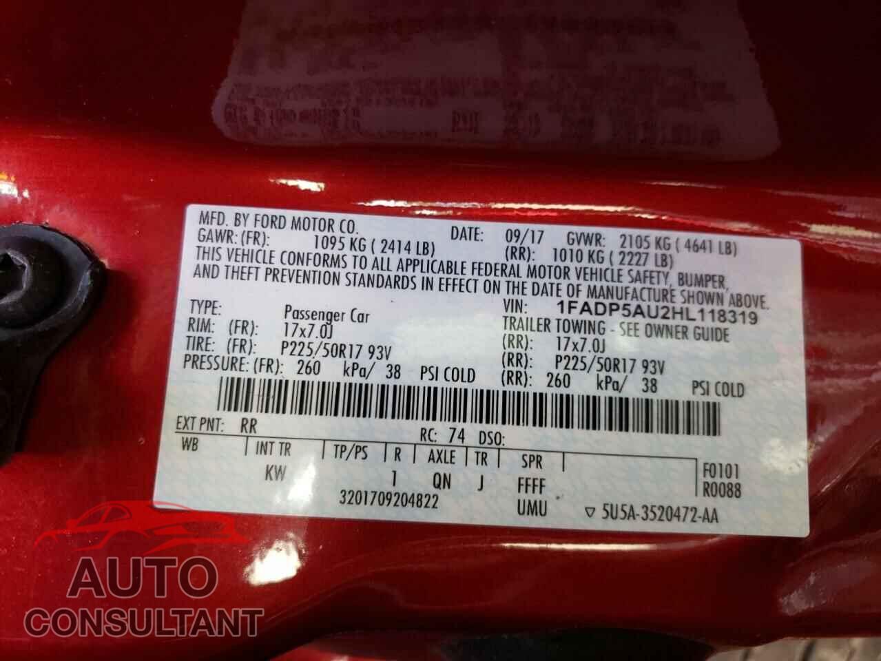 FORD CMAX 2017 - 1FADP5AU2HL118319