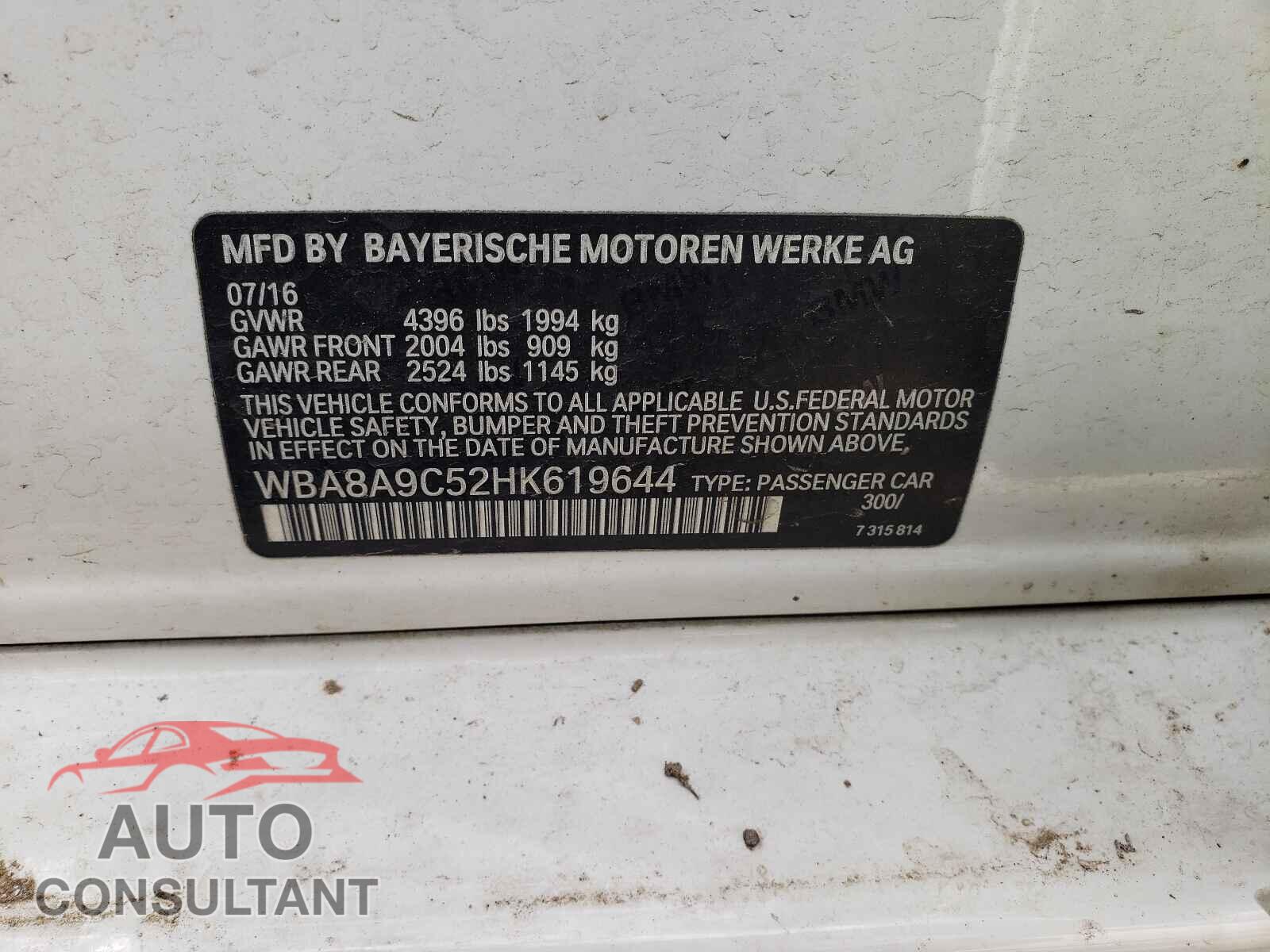 BMW 3 SERIES 2017 - WBA8A9C52HK619644