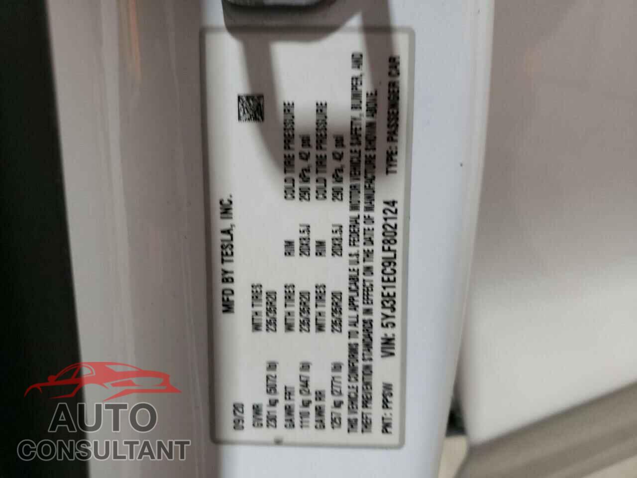 TESLA MODEL 3 2020 - 5YJ3E1EC9LF802124