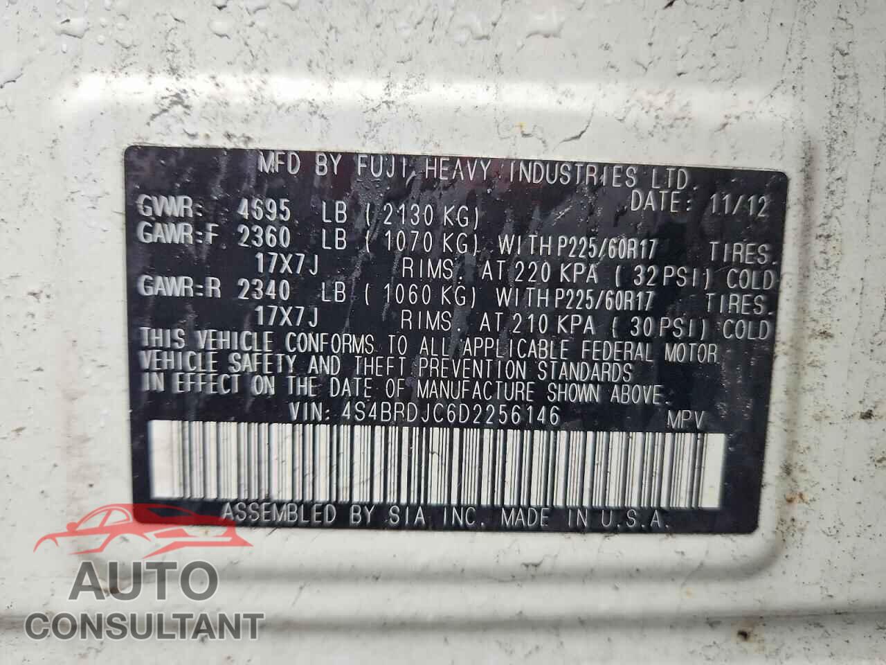 SUBARU OUTBACK 2013 - 4S4BRDJC6D2256146