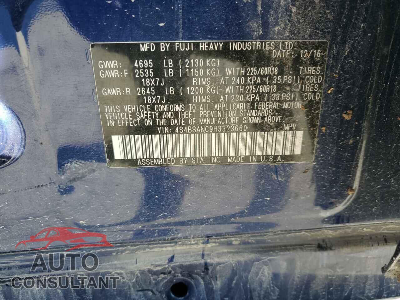 SUBARU OUTBACK 2017 - 4S4BSANC9H3323660