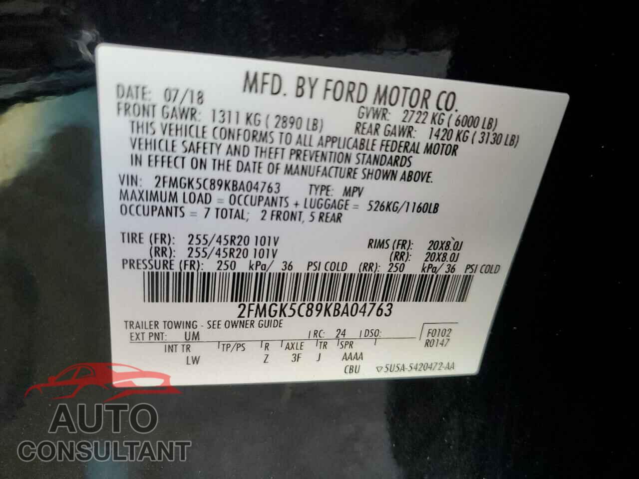 FORD FLEX 2019 - 2FMGK5C89KBA04763