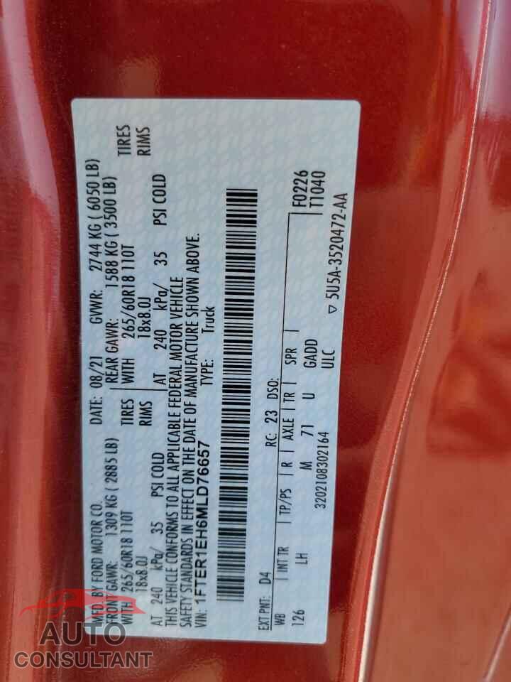 FORD RANGER 2021 - 1FTER1EH6MLD76657